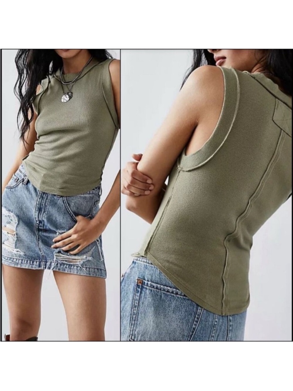 Free People X We the Free Kate Ribbed Tank Top Olive Green New Medium New